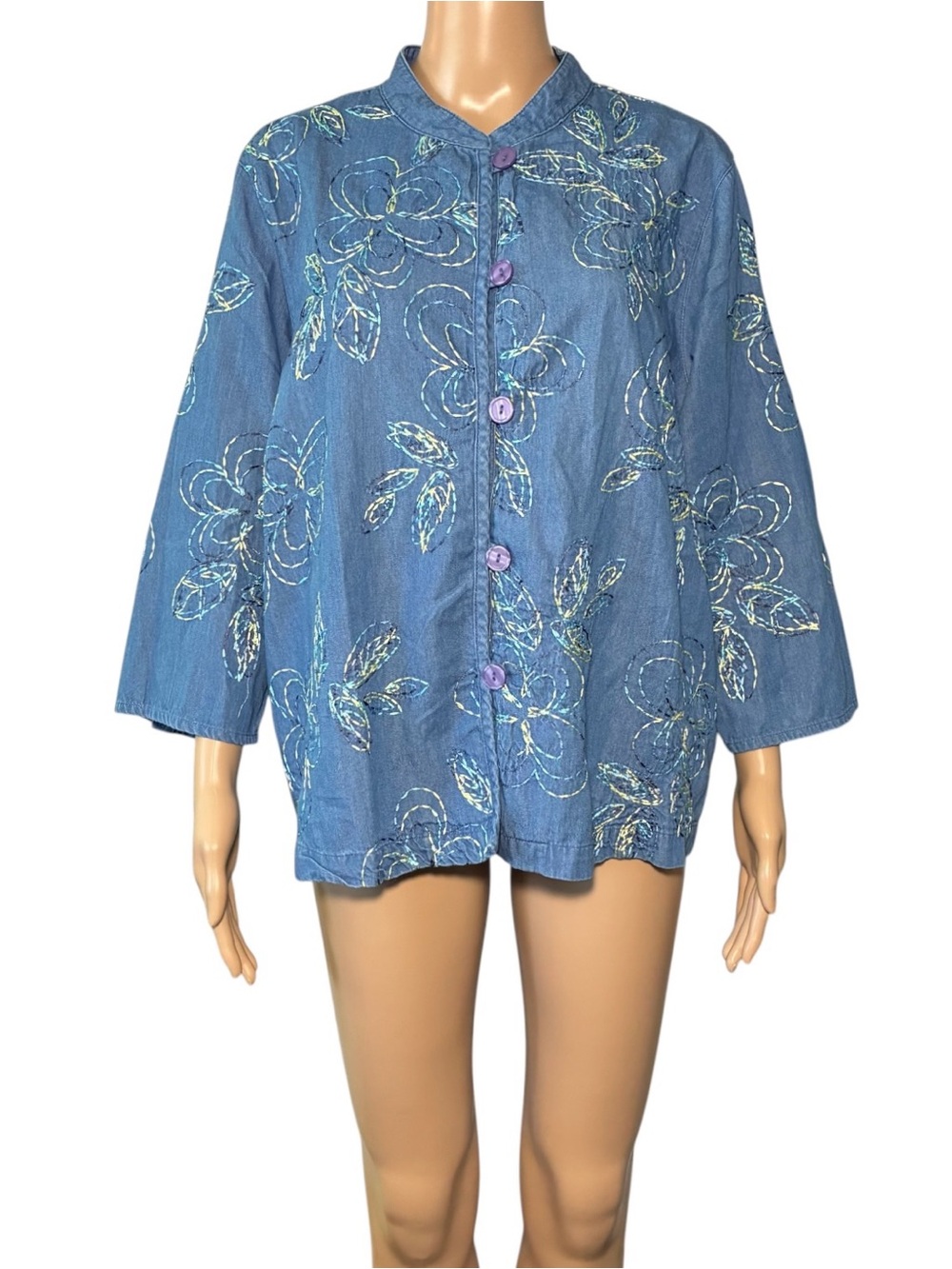 City Blues by Koret Multicolor Women's Jacket XL Embroidered Button Up Denim